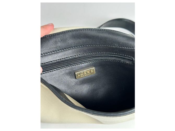 Vintage Loewe Canvas Leder Schultertasche schwarz-weiß - Ansicht 8