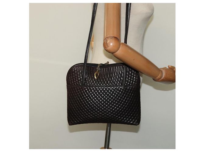 BALLY Gepolsterte Schultertasche aus Leder Dunkelbraun Auth sw159 - Ansicht 20