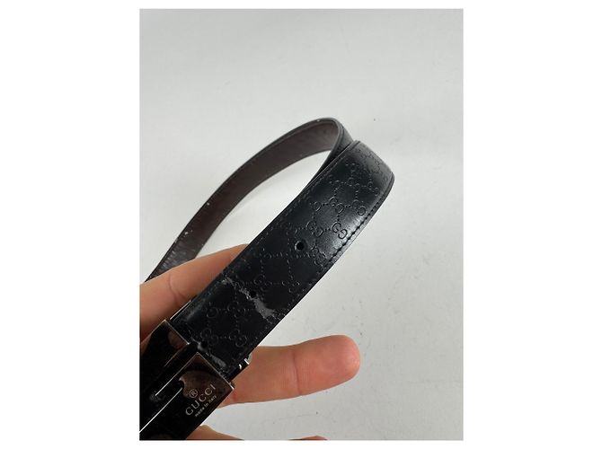 Vintage Gucci Monogram Leder Gürtel Schwarz - Ansicht 10