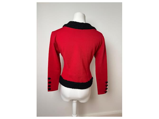 Vintage Courreges Wollpullover rot schwarz M - Ansicht 2
