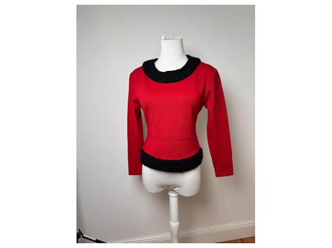 Vintage Courreges Wollpullover rot schwarz M - Ansicht 4