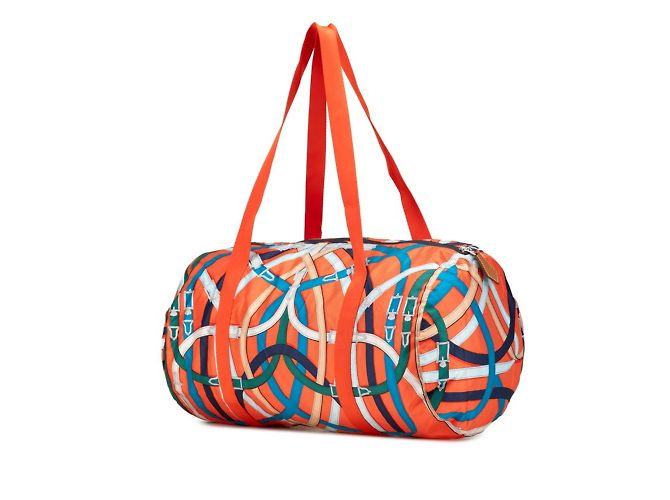 Duffle Hermès Borsa Boston Cavalcadour 44 in seta d'aria Hermes Multicolore Arancione - vista 2