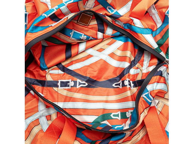 Duffle Hermès Borsa Boston Cavalcadour 44 in seta d'aria Hermes Multicolore Arancione - vista 6