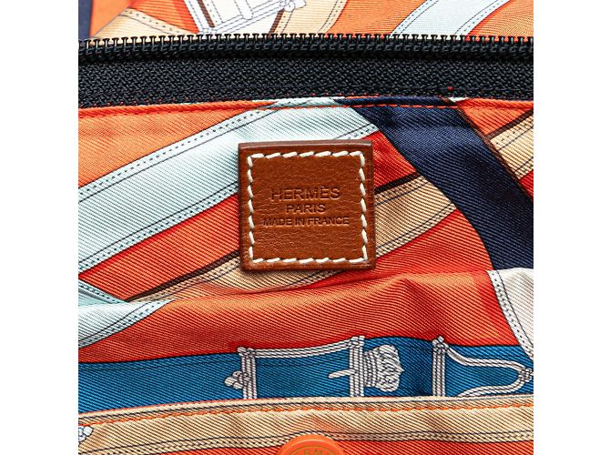 Duffle Hermès Borsa Boston Cavalcadour 44 in seta d'aria Hermes Multicolore Arancione - vista 7