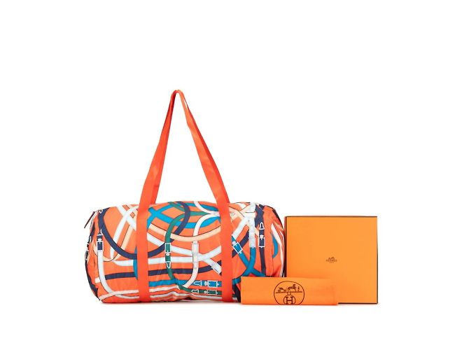 Duffle Hermès Borsa Boston Cavalcadour 44 in seta d'aria Hermes Multicolore Arancione - vista 8