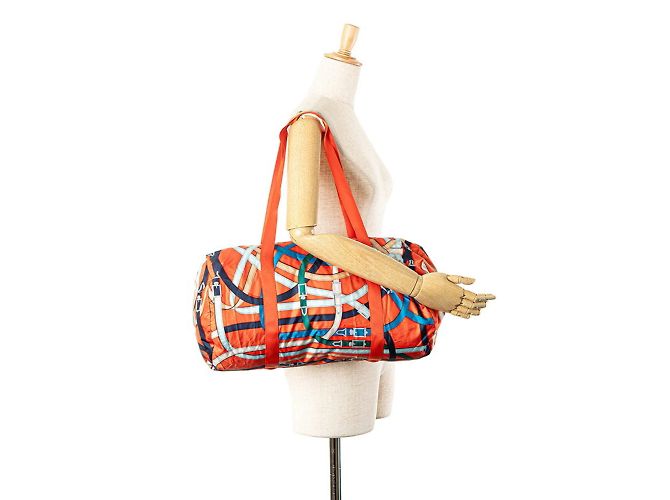 Duffle Hermès Borsa Boston Cavalcadour 44 in seta d'aria Hermes Multicolore Arancione - vista 9