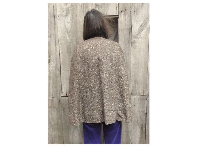 Autre Marque Capa de Tweed Marrón con Cuello de Visón Castaño - vista 3