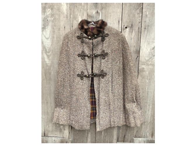 Autre Marque Capa de Tweed Marrón con Cuello de Visón Castaño - vista 4