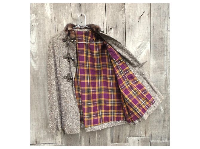 Autre Marque Capa de Tweed Marrón con Cuello de Visón Castaño - vista 5