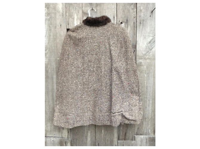 Autre Marque Capa de Tweed Marrón con Cuello de Visón Castaño - vista 6