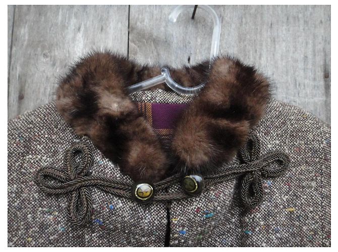 Autre Marque Capa de Tweed Marrón con Cuello de Visón Castaño - vista 7