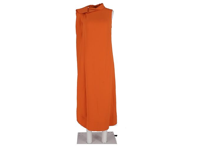 Valentino Garavani Valentino Midi Asymmetric Tent Dress in Orange Silk - view 4