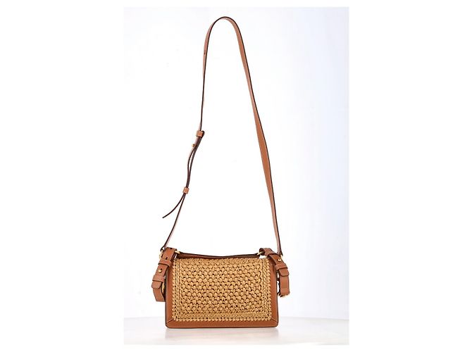 Borsa a spalla Tod's T Timeless in Rafia e Pelle Marrone - vista 11