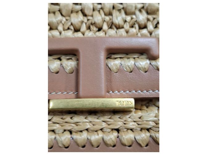 Borsa a spalla Tod's T Timeless in Rafia e Pelle Marrone - vista 16