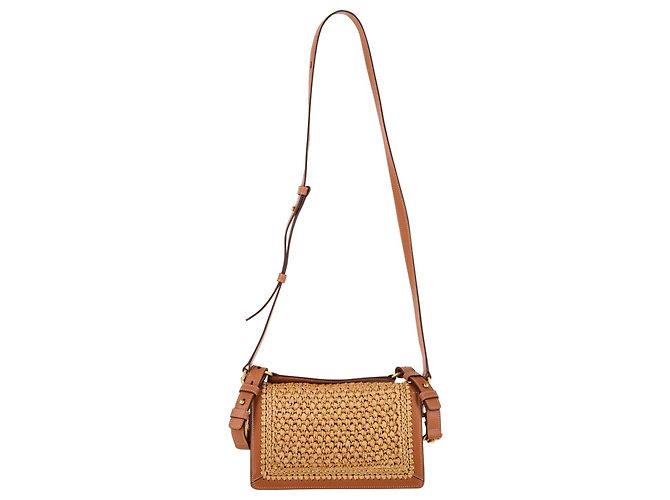 Borsa a spalla Tod's T Timeless in Rafia e Pelle Marrone - vista 3