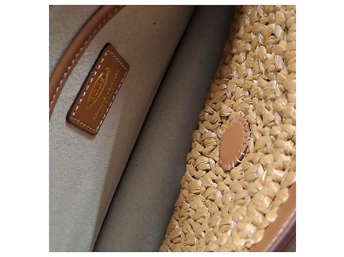 Borsa a spalla Tod's T Timeless in Rafia e Pelle Marrone - vista 7