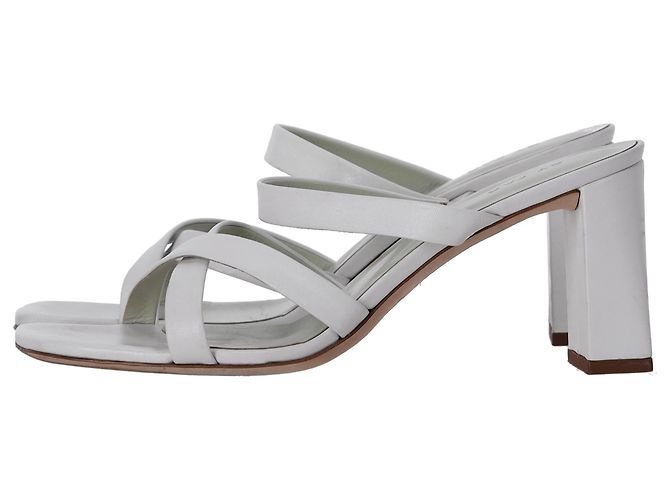 By Far Cross-Strap Slip-On Heels in White Leather Cream - view 10