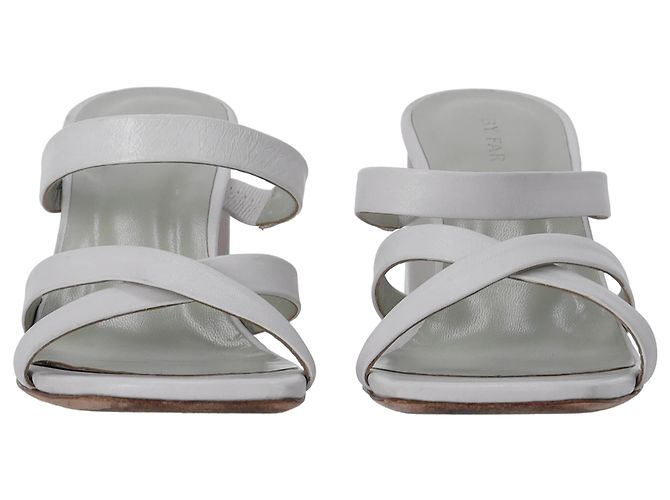 By Far Cross-Strap Slip-On Heels in White Leather Cream - view 11