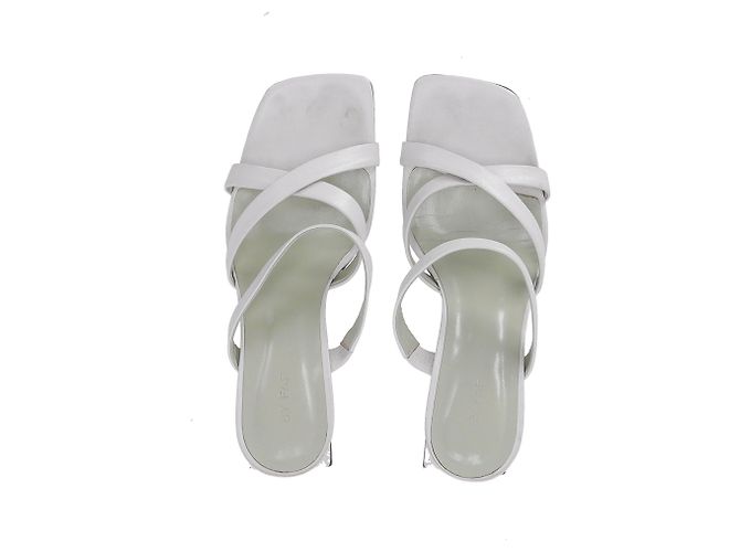By Far Cross-Strap Slip-On Heels in White Leather Cream - view 12