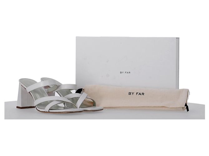 By Far Cross-Strap Slip-On Heels in White Leather Cream - view 15
