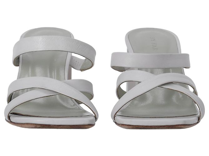 By Far Cross-Strap Slip-On Heels in White Leather Cream - view 3