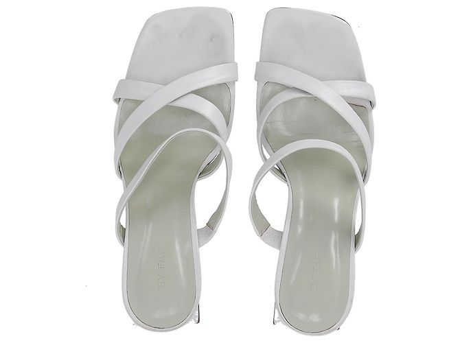 By Far Cross-Strap Slip-On Heels in White Leather Cream - view 4