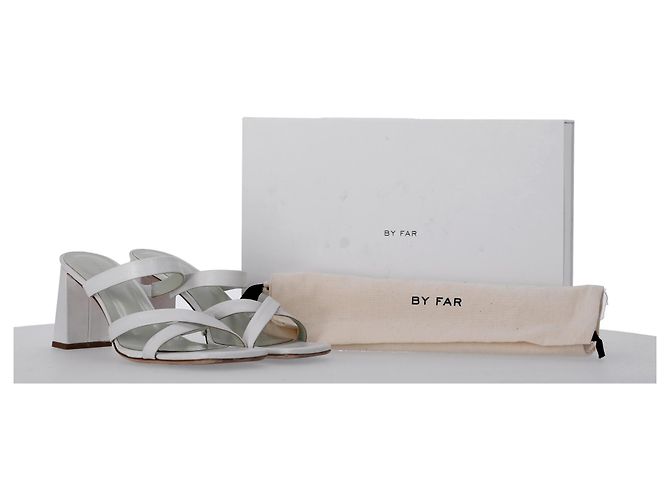 By Far Cross-Strap Slip-On Heels in White Leather Cream - view 7