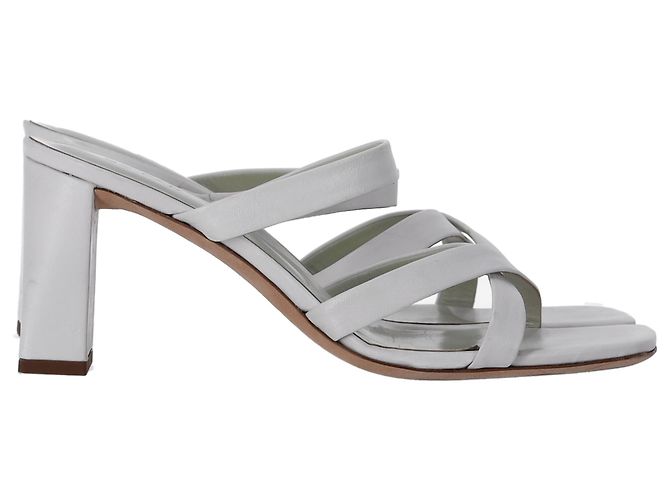 By Far Cross-Strap Slip-On Heels in White Leather Cream - view 9
