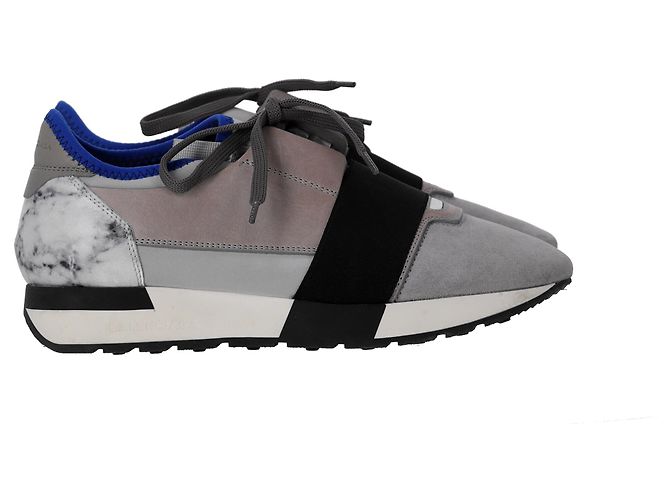 Day Baskets Balenciaga Race Runner en marbre en suède gris - vue 12