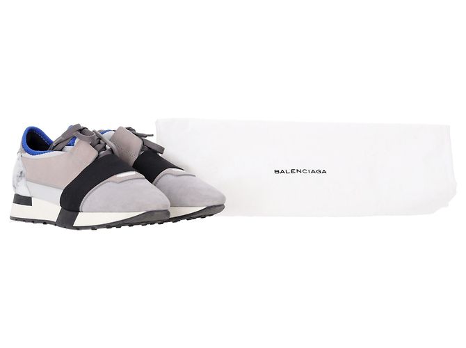 Day Baskets Balenciaga Race Runner en marbre en suède gris - vue 20