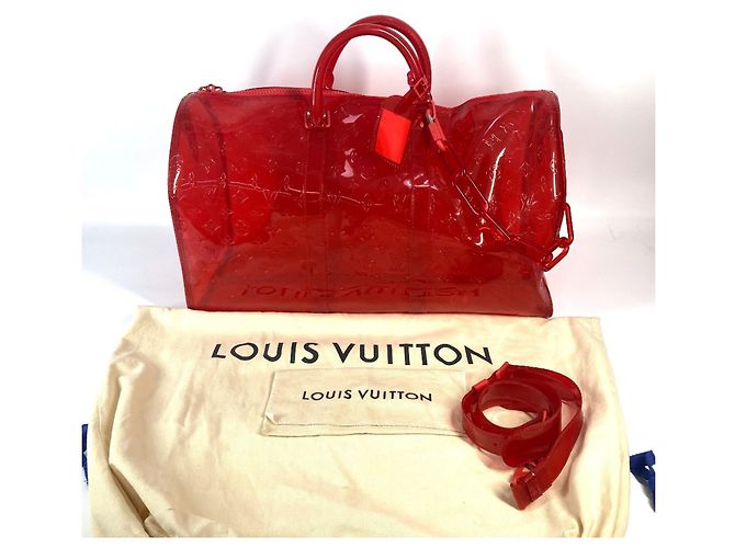 Borsa Keepall Bandoulière 50 Monogram Prism Trasparente Louis Vuitton Rosso - vista 18
