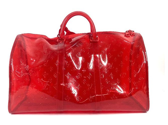 Borsa Keepall Bandoulière 50 Monogram Prism Trasparente Louis Vuitton Rosso - vista 2