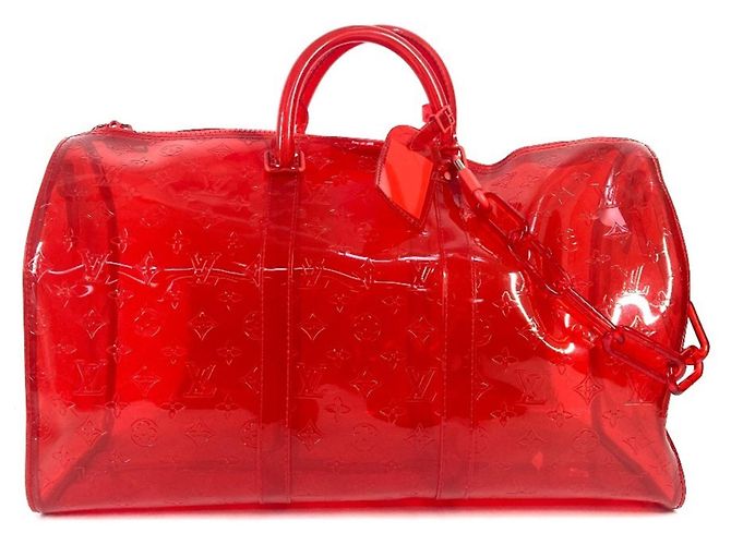 Borsa Keepall Bandoulière 50 Monogram Prism Trasparente Louis Vuitton Rosso - vista 3