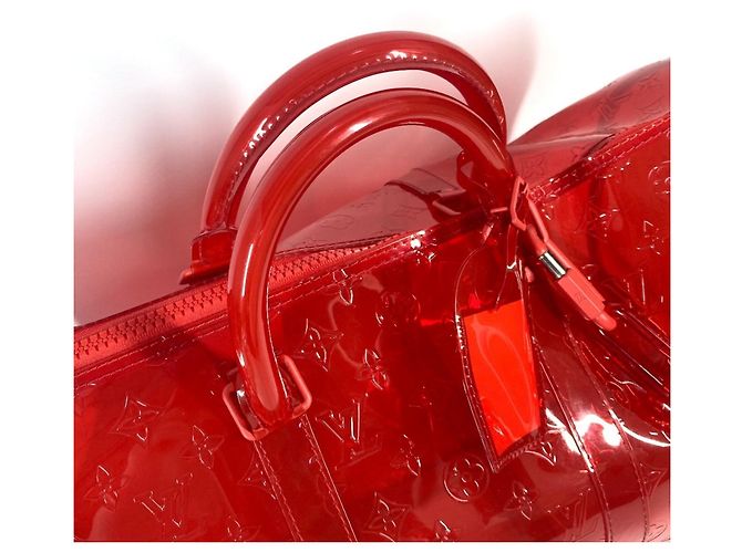 Borsa Keepall Bandoulière 50 Monogram Prism Trasparente Louis Vuitton Rosso - vista 4
