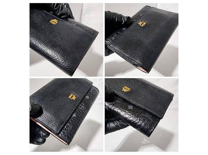 Portafoglio trifold con patta in tela rivestita e pelle MCM Visetos Nero/Grigio - vista 2