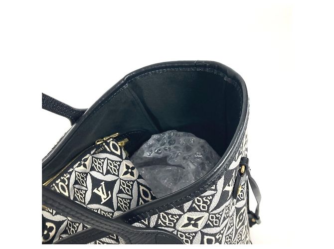 Borsa tote Neverfull MM Monogram Louis Vuitton dal 1854 Nero Bianco - vista 6