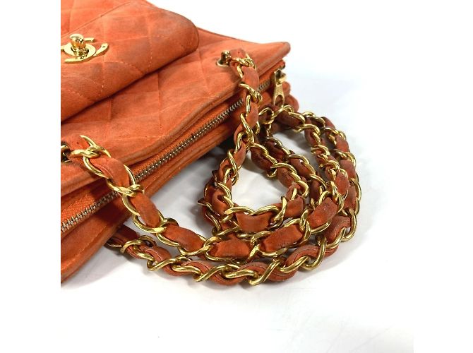 Chanel Vintage CC Coco Mark gesteppte Wildleder Schultertasche Orange - Ansicht 11
