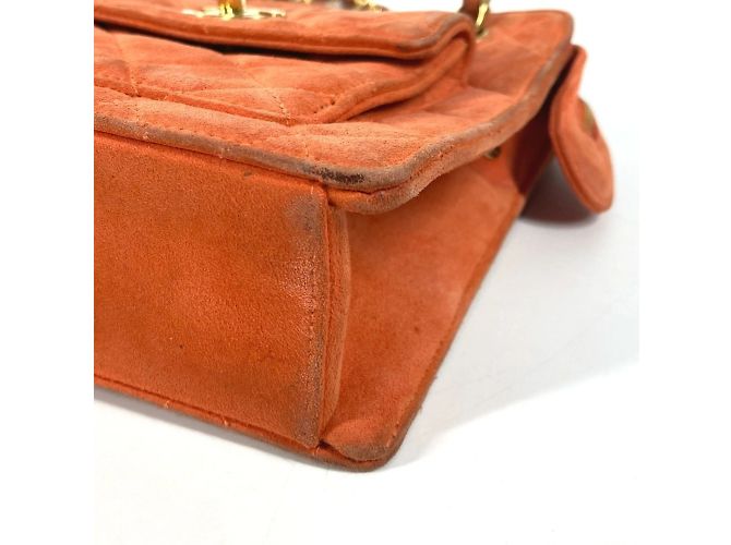 Chanel Vintage CC Coco Mark gesteppte Wildleder Schultertasche Orange - Ansicht 6