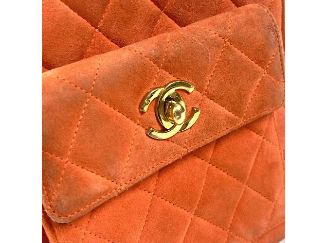 Chanel Vintage CC Coco Mark gesteppte Wildleder Schultertasche Orange - Ansicht 8