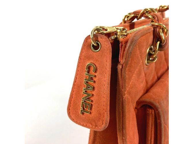 Chanel Vintage CC Coco Mark gesteppte Wildleder Schultertasche Orange - Ansicht 9