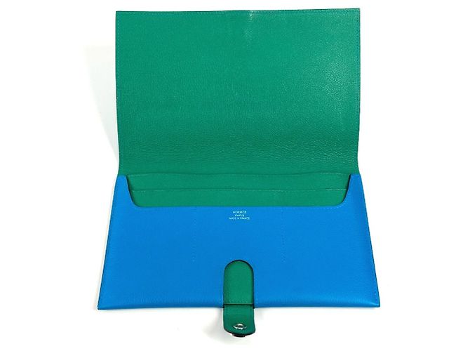 Hermès Lange Brieftasche R.M.S Tutanman Bicolor Hermes Blau Grün - Ansicht 8