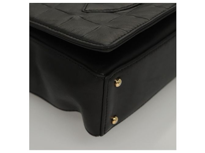 Borsa a spalla CHANEL Choco Bar in pelle di agnello nera CC Auth mr1233 Nero - vista 10