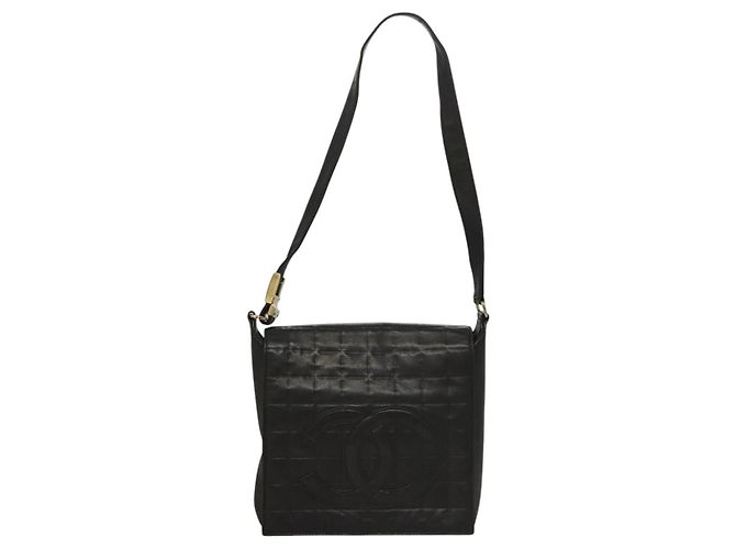 Borsa a spalla CHANEL Choco Bar in pelle di agnello nera CC Auth mr1233 Nero - vista 2