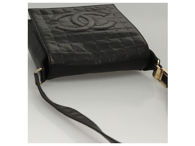 Borsa a spalla CHANEL Choco Bar in pelle di agnello nera CC Auth mr1233 Nero - vista 6