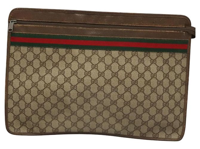 GUCCI GG Supreme Web Sherry Line Borsa PVC Beige Verde 017 115 4126 Auth ki5678 - vista 2