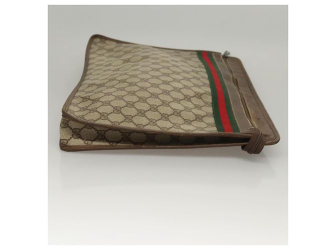 GUCCI GG Supreme Web Sherry Line Borsa PVC Beige Verde 017 115 4126 Auth ki5678 - vista 4