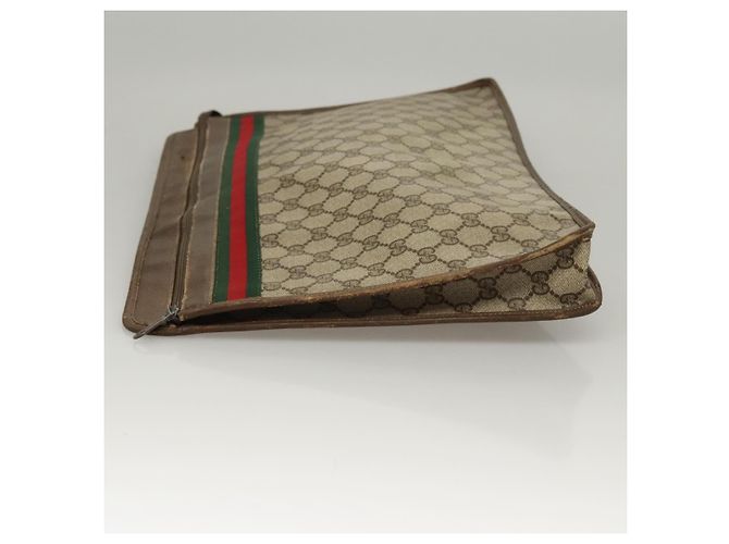 GUCCI GG Supreme Web Sherry Line Borsa PVC Beige Verde 017 115 4126 Auth ki5678 - vista 5