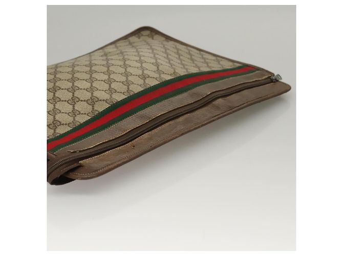 GUCCI GG Supreme Web Sherry Line Borsa PVC Beige Verde 017 115 4126 Auth ki5678 - vista 6