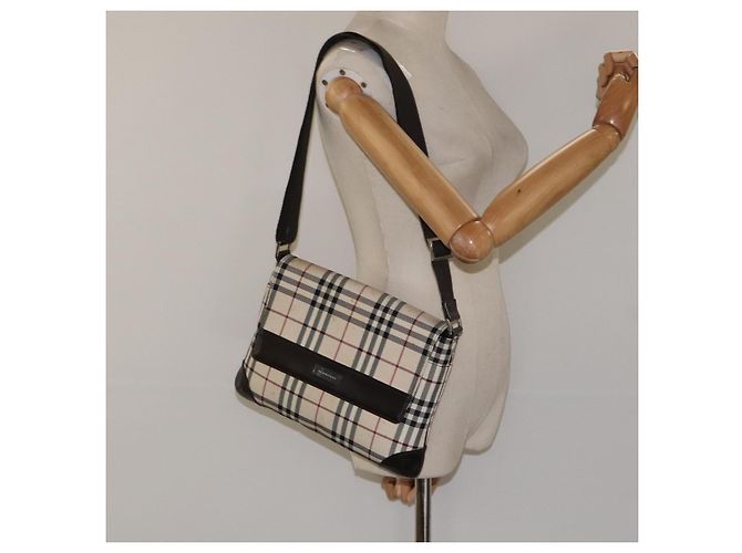 Burberry Borsa a spalla Nova Check in nylon beige marrone argento autentica 116145 - vista 21