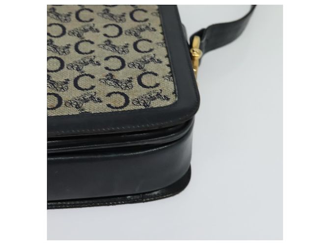 Céline Borsa a spalla Celine C Sulky in tela blu navy e oro Auth BD1174 D'oro - vista 11